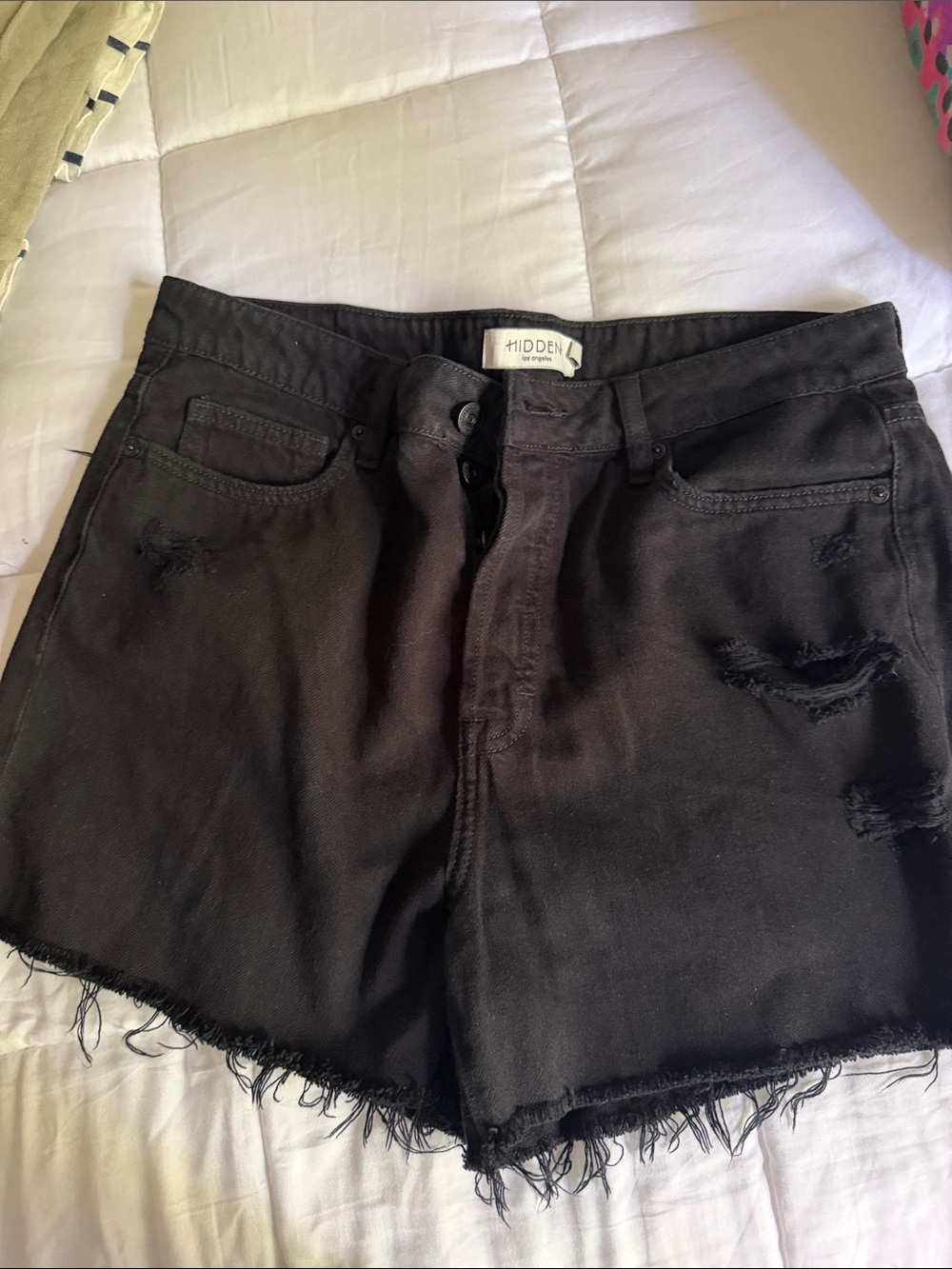 Hidden Los Angeles Black Distressed Denim Cutoff Shorts